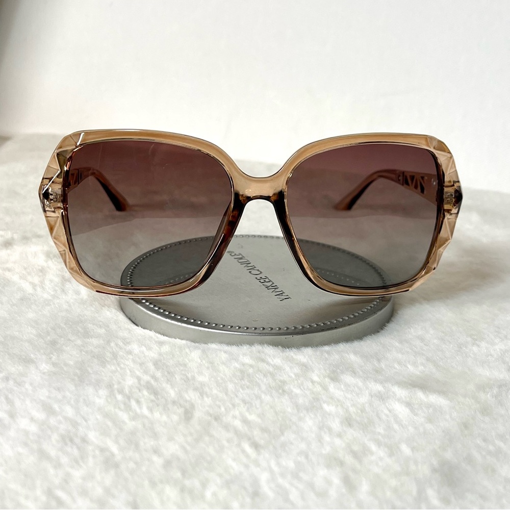 Brown & Gold Oversized Square Sunglasses Polarized Tinted w Crystal Frames Nwt - Picture 5 of 11